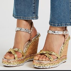 SOPHIA WEBSTER INES 125 ESPADRILLES WEDGE METALLIC SANDALS